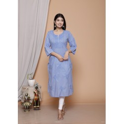 BLUE COTTON  EMBROIDERY KURTI 