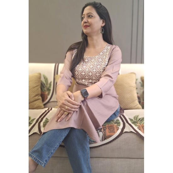 Embroidered Straight Mirror Work Kurti