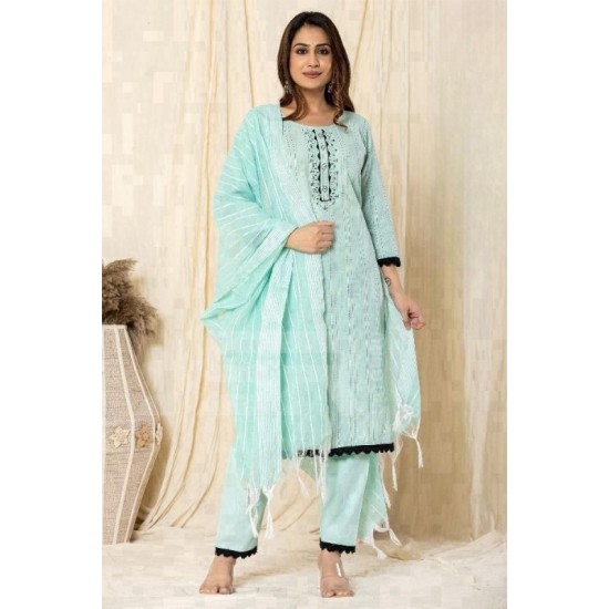 Pastel Blue Polly Cotton Suit  Set