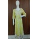 Lemon Yellow Cotton Kurta with Embroidered Yoke and Abstract Print