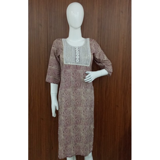 Blush Pink Striped Kurta with Mirror Work Yoke