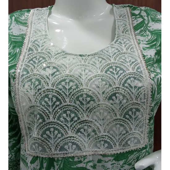 Green & White Printed Cotton Kurta with Pants