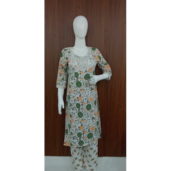 Floral Printed Cotton Kurta With Pants