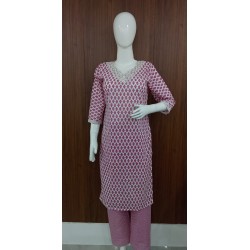 Three-Piece Cotton Motif Print Kurta Set with Pants & Dupatta