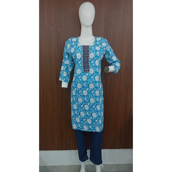 Olive Green Floral Print Cotton Kurta Set – 3 Piece Ethnic Suit