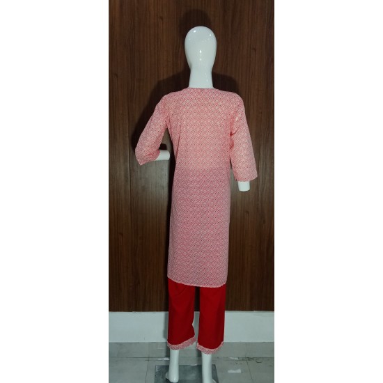 Elegant Pink Printed Kurti with Pants & Dupatta