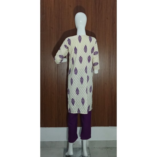 Motif Print Cotton Kurta with Pants & Dupatta