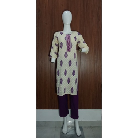 Motif Print Cotton Kurta with Pants & Dupatta