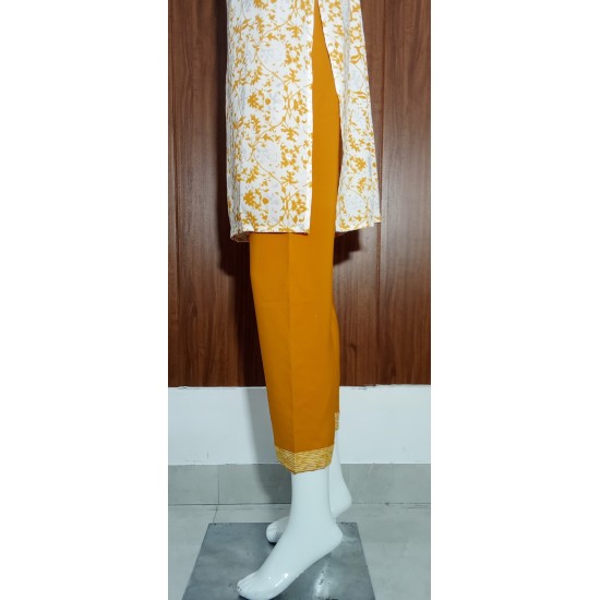 Mustard Yellow Printed Cotton Suit Set with Dupatta