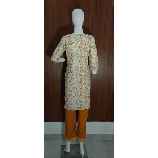 Mustard Yellow Printed Cotton Suit Set with Dupatta