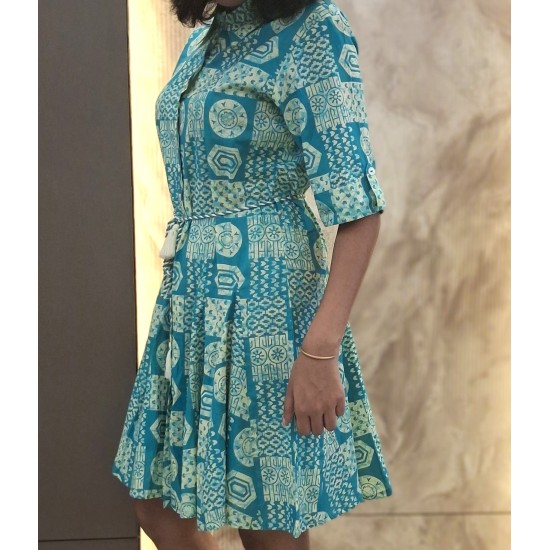 Teal Ethnic Block Print Sundress