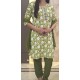 Olive Green Floral Print Cotton Kurta Set – 3 Piece Ethnic Suit