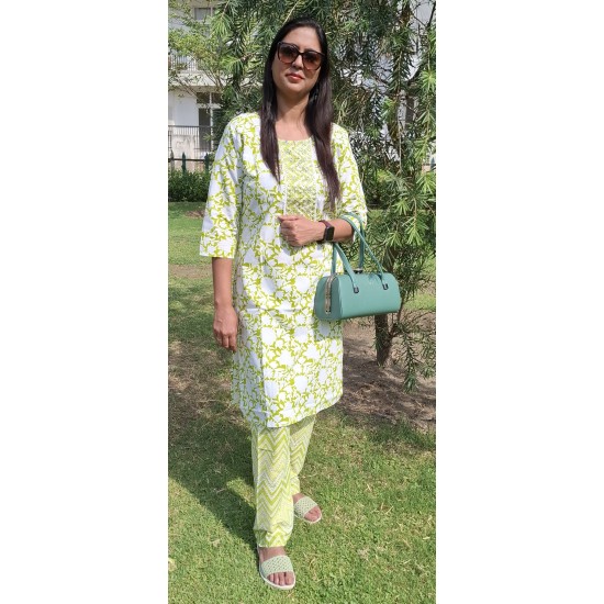Cotton Light Green Suit 